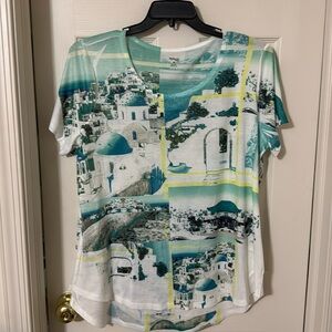 Top teal yellow and white